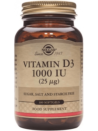 VITAMINA D3 1000 UI 25 ΜCG (100 CAPSULAS BLANDAS) DE SOLGAR