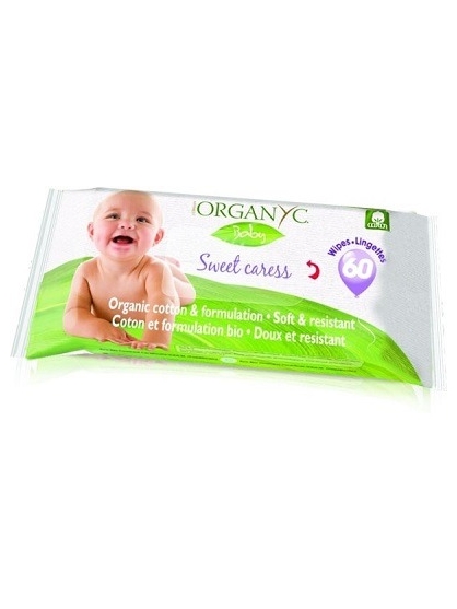 pack de 12 paquetes de 60 unidades Organyc Toallitas húmedas para bebé de 100% algodón biológico 